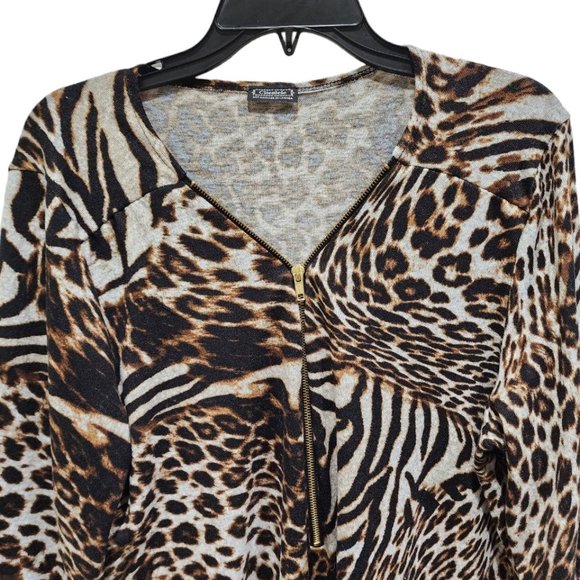 Clientele Blouse Women's Size OS Animal Print Tiger 3/4 Sleeve Zip - Picture 4 of 16